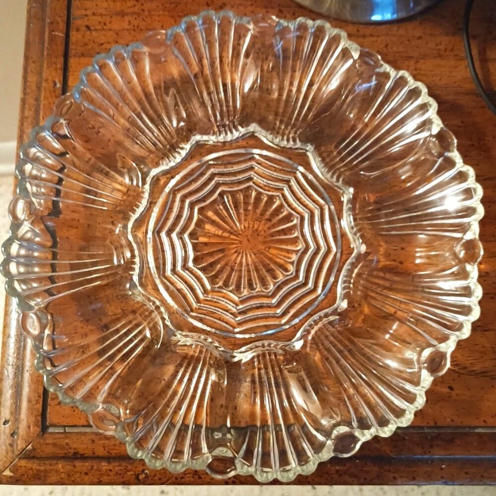 Vintage Anchor Hocking Clear Glass Relish Deviled Egg Serving Dish Platter